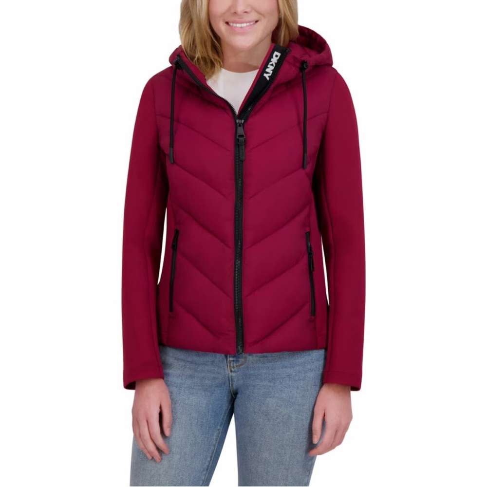 DKNY Women’s Scuba Mix Media Jacket Puffer Size L M XXL